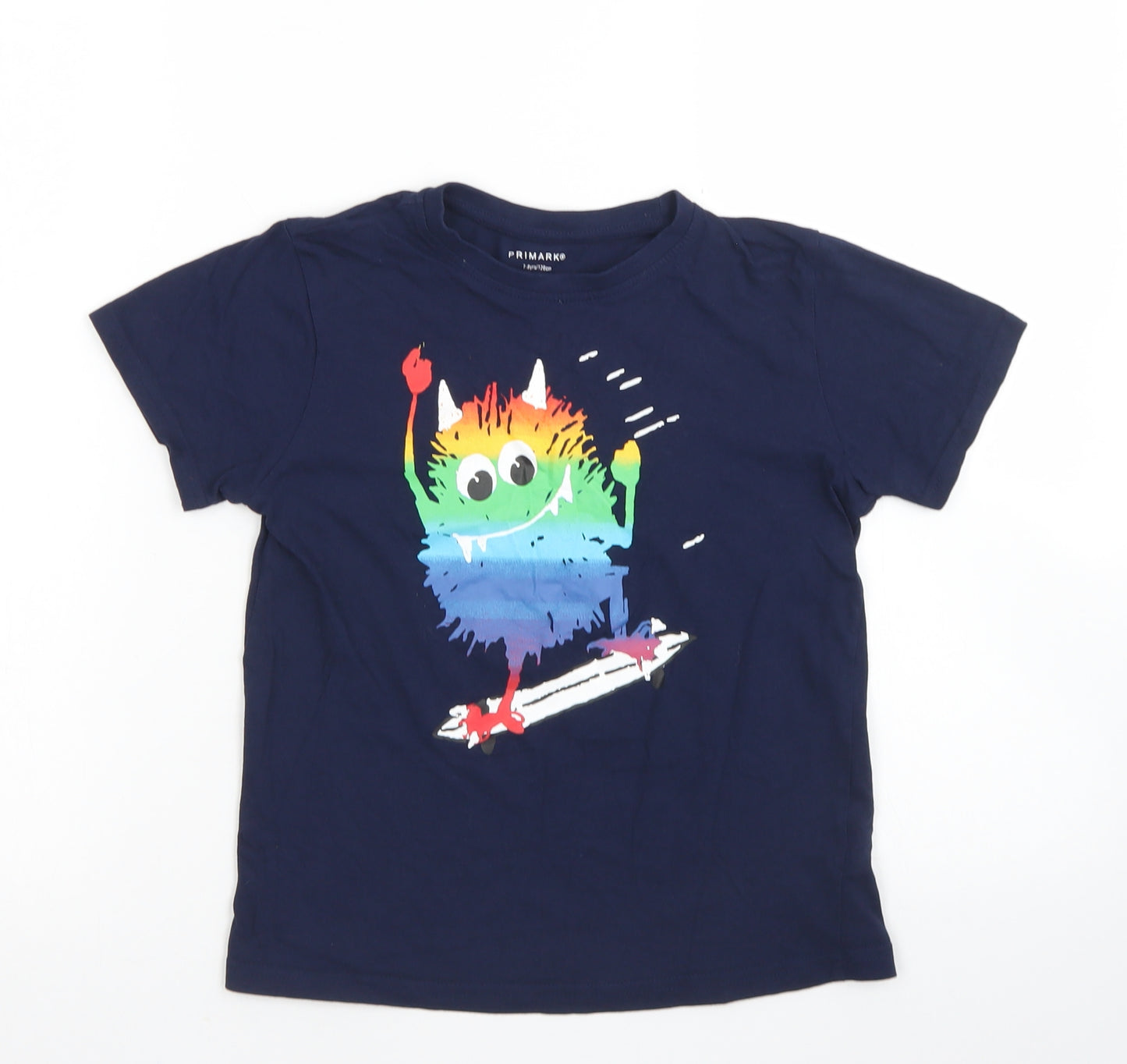 Primark Boys Blue  Cotton Basic T-Shirt Size 7-8 Years Crew Neck