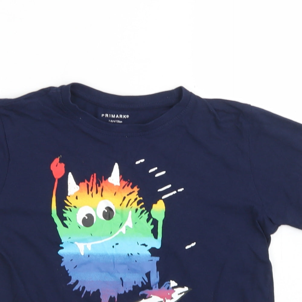 Primark Boys Blue  Cotton Basic T-Shirt Size 7-8 Years Crew Neck