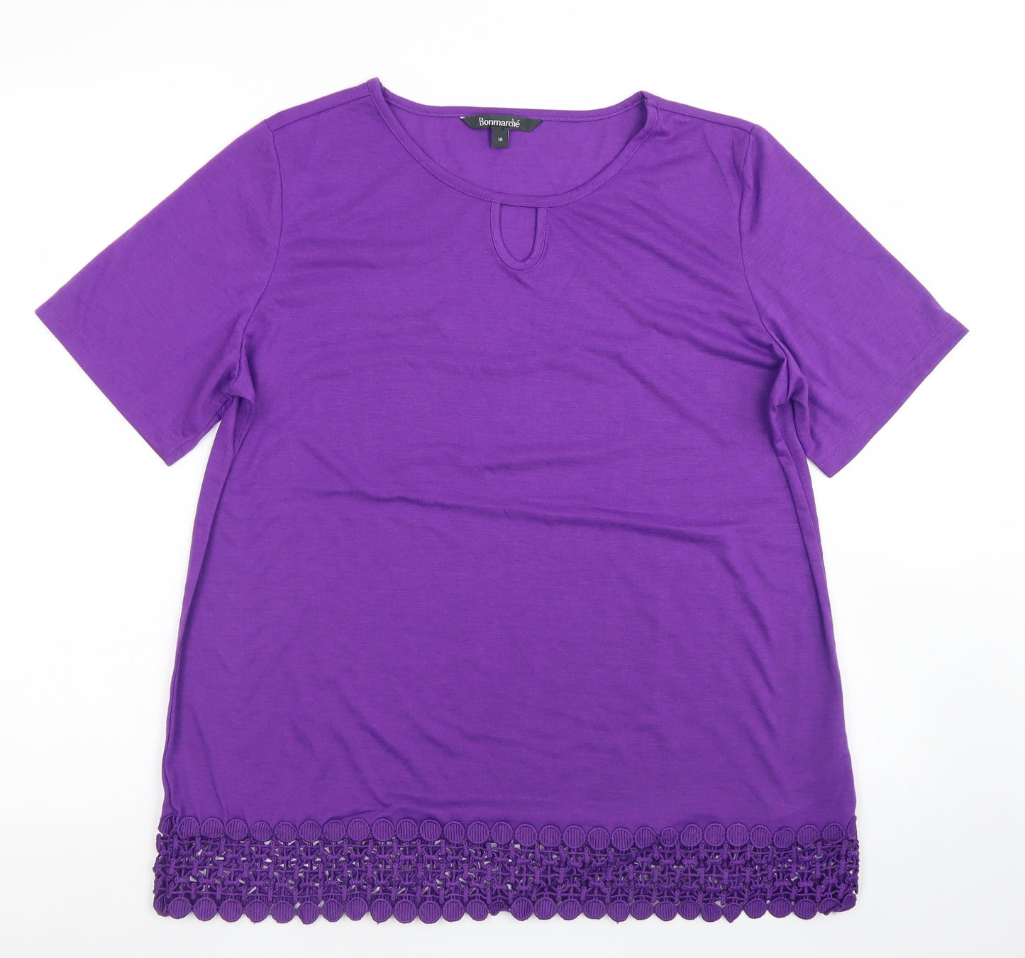 Bonmarché Womens Purple  Polyester Basic T-Shirt Size 16 Round Neck - crochet hemline