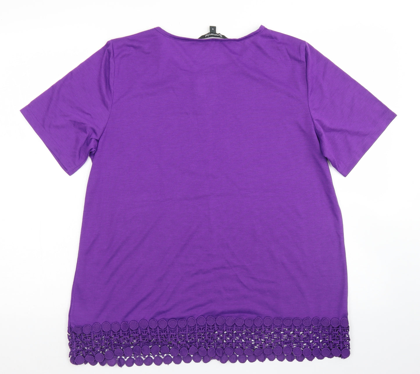 Bonmarché Womens Purple  Polyester Basic T-Shirt Size 16 Round Neck - crochet hemline