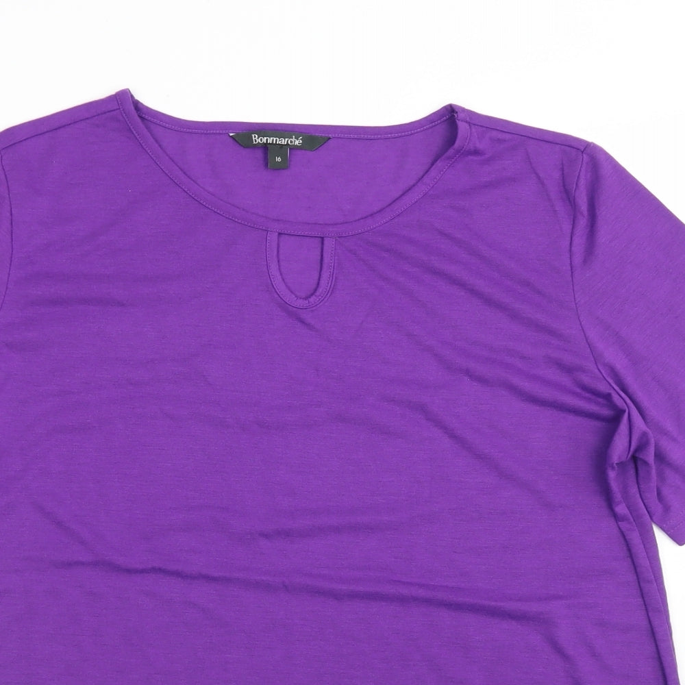 Bonmarché Womens Purple  Polyester Basic T-Shirt Size 16 Round Neck - crochet hemline