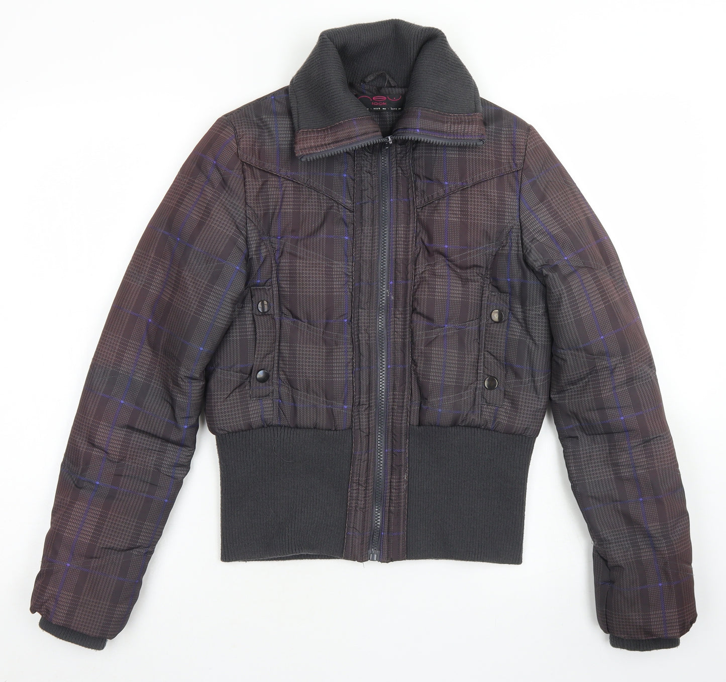 New Look Womens Brown Plaid  Puffer Jacket Coat Size 10  Zip