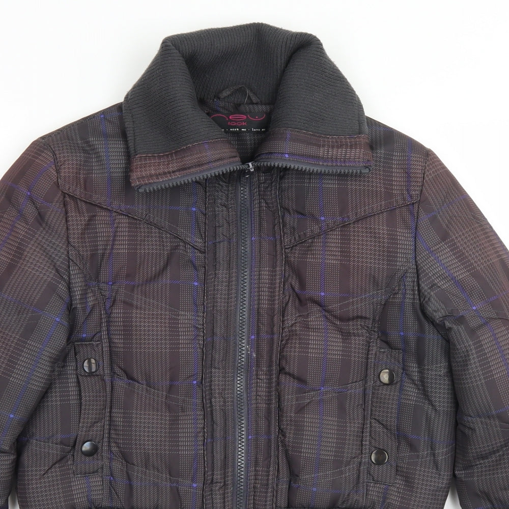 New Look Womens Brown Plaid  Puffer Jacket Coat Size 10  Zip