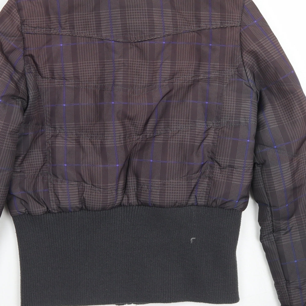 New Look Womens Brown Plaid  Puffer Jacket Coat Size 10  Zip