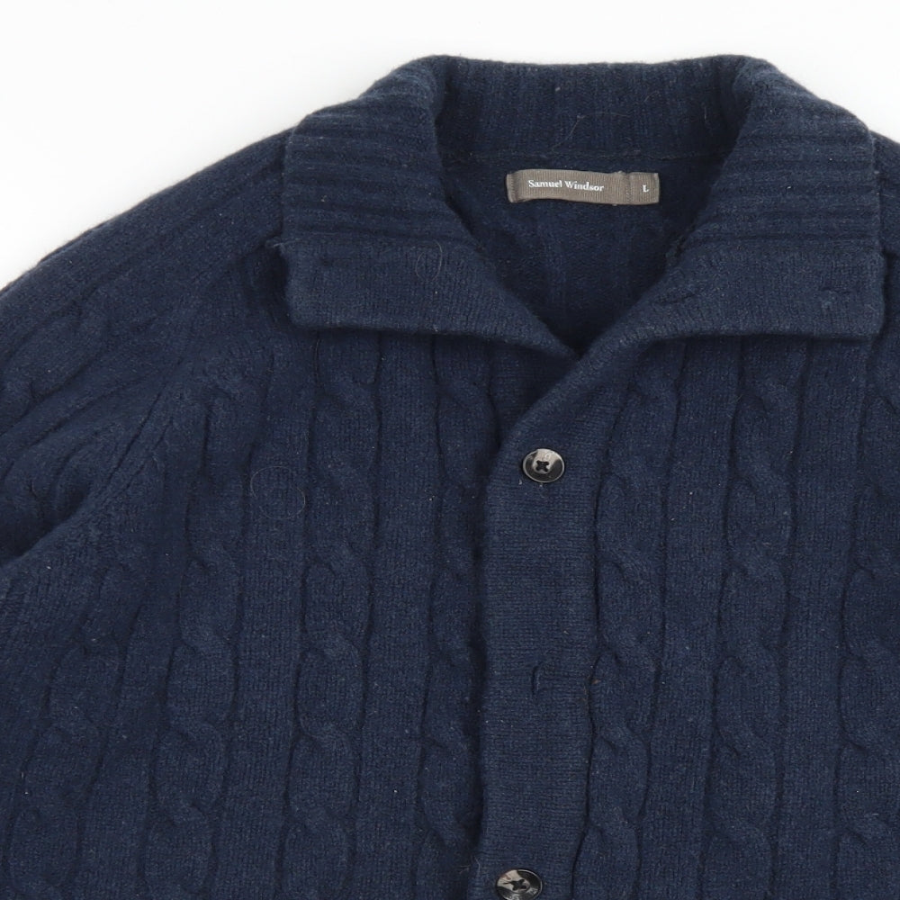 Samuel Windsor Mens Blue Collared  Wool Cardigan Jumper Size L