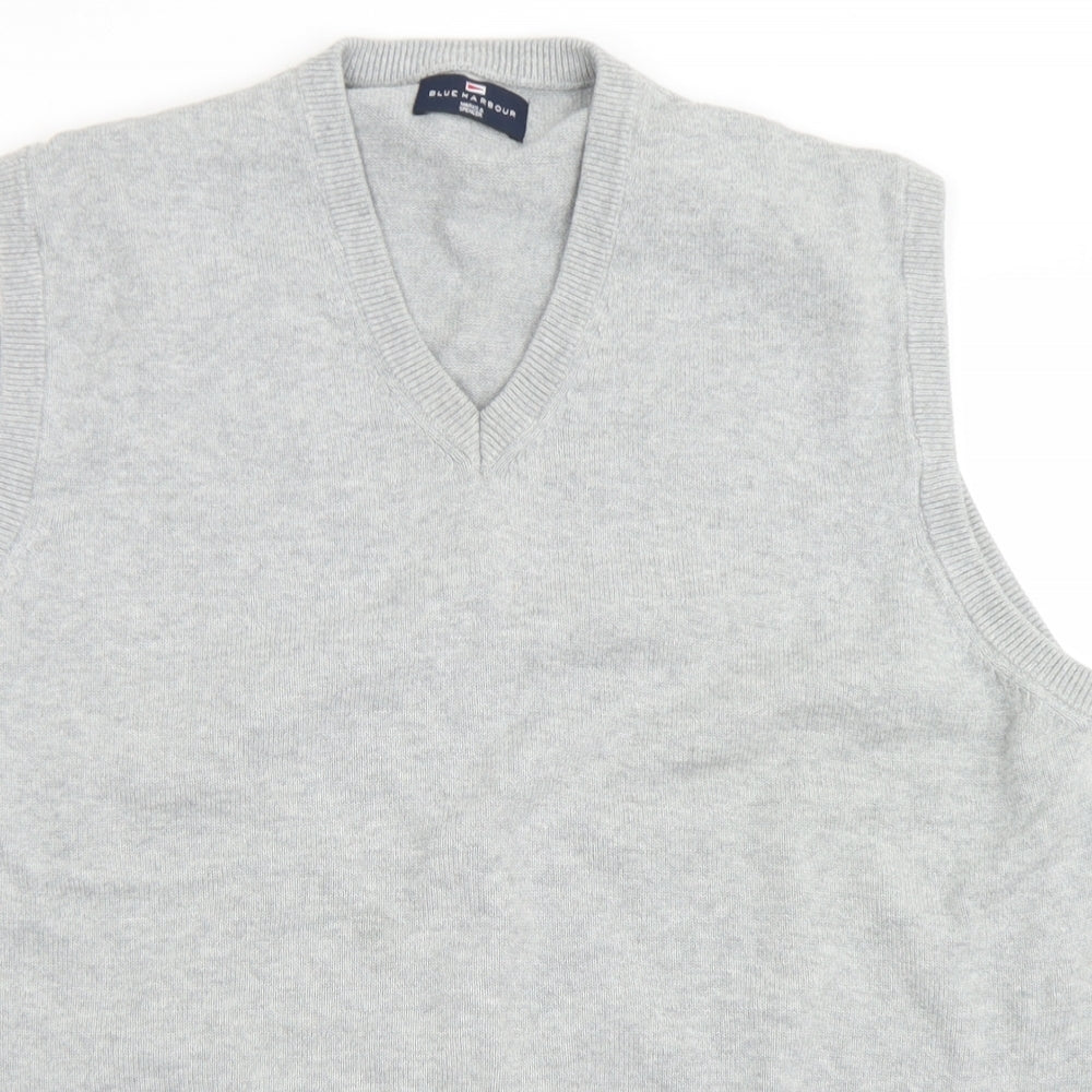 Blue Harbour Mens Grey V-Neck  Cotton Vest Jumper Size M