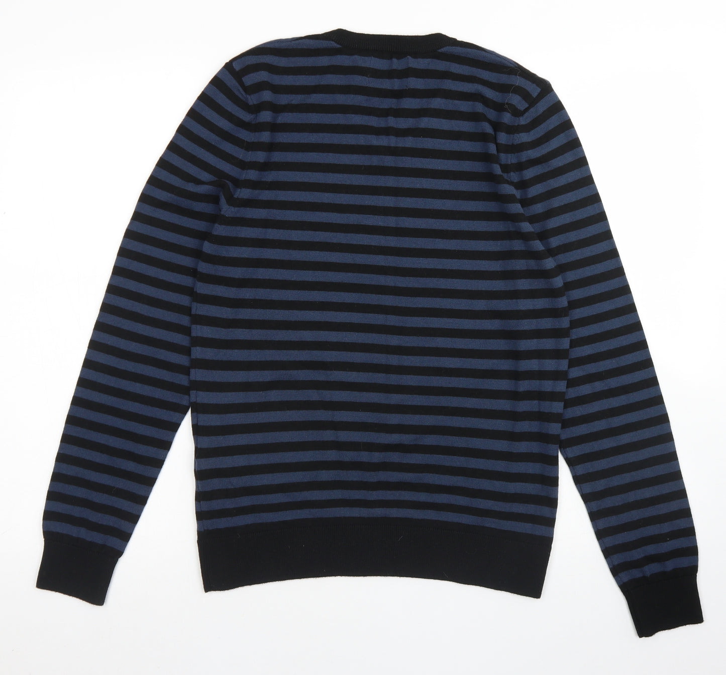 Topman Mens Blue V-Neck Striped Cotton Pullover Jumper Size XS