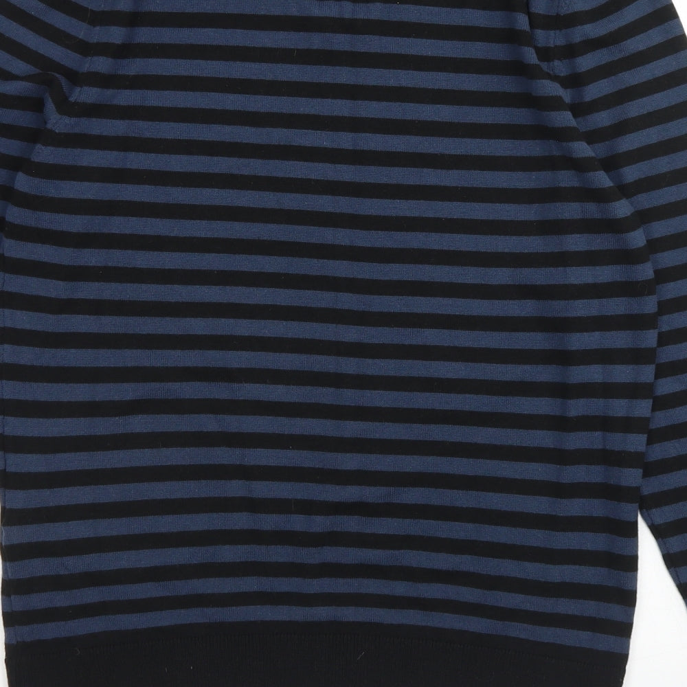 Topman Mens Blue V-Neck Striped Cotton Pullover Jumper Size XS