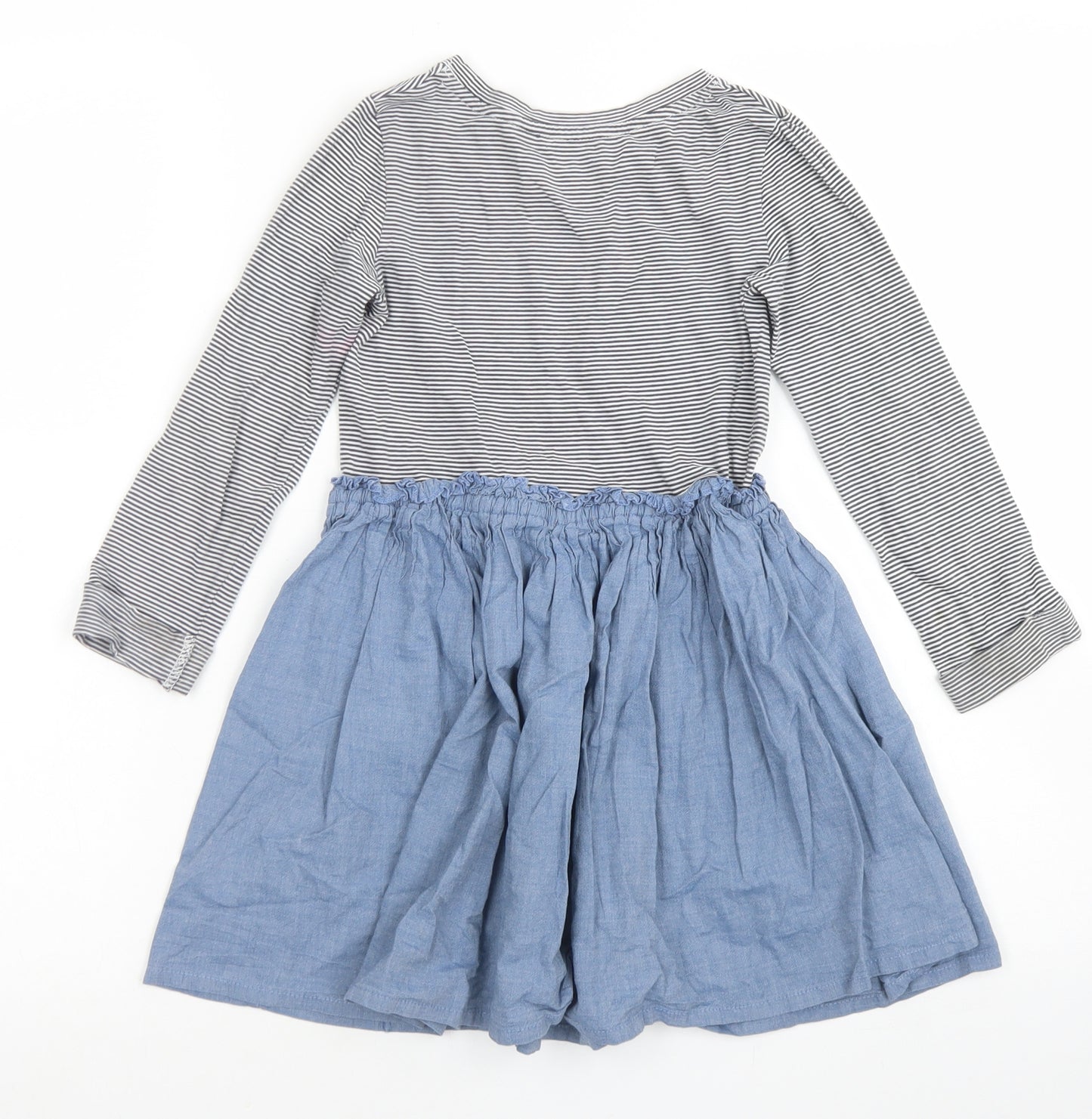 NEXT Girls Blue Striped Cotton Skater Dress  Size 6 Years  Crew Neck  - Rainbow