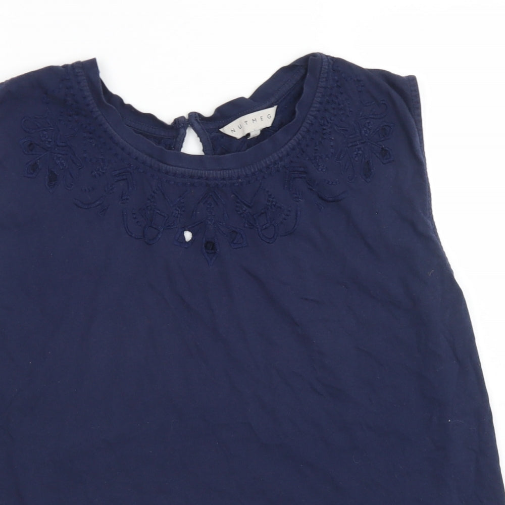 Nutmeg Womens Blue  Cotton Basic T-Shirt Size 12 Crew Neck