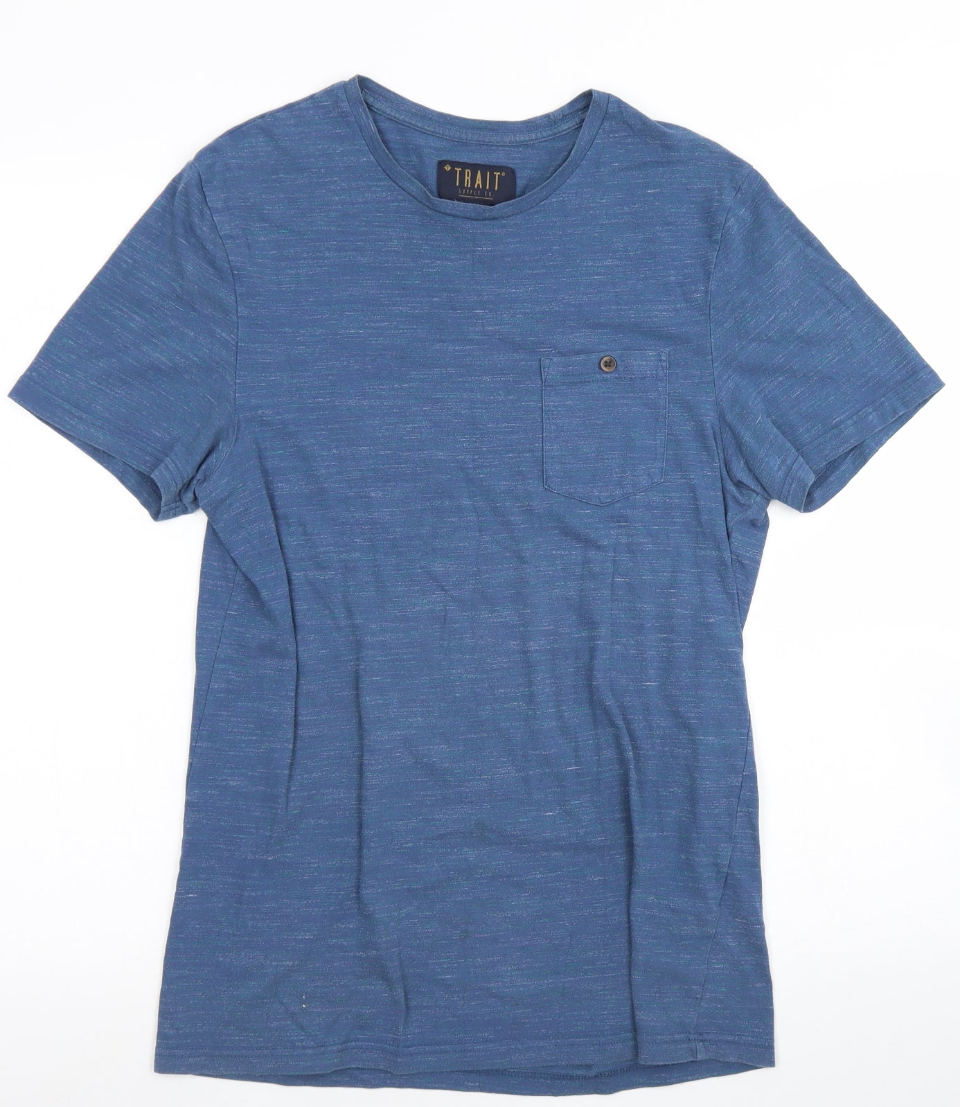 Trait Mens Blue  Cotton  T-Shirt Size S Crew Neck