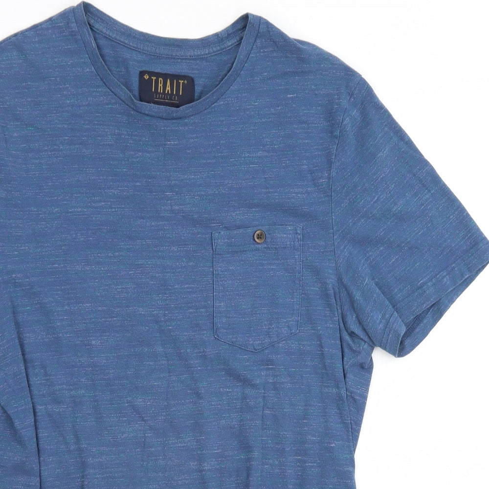 Trait Mens Blue  Cotton  T-Shirt Size S Crew Neck
