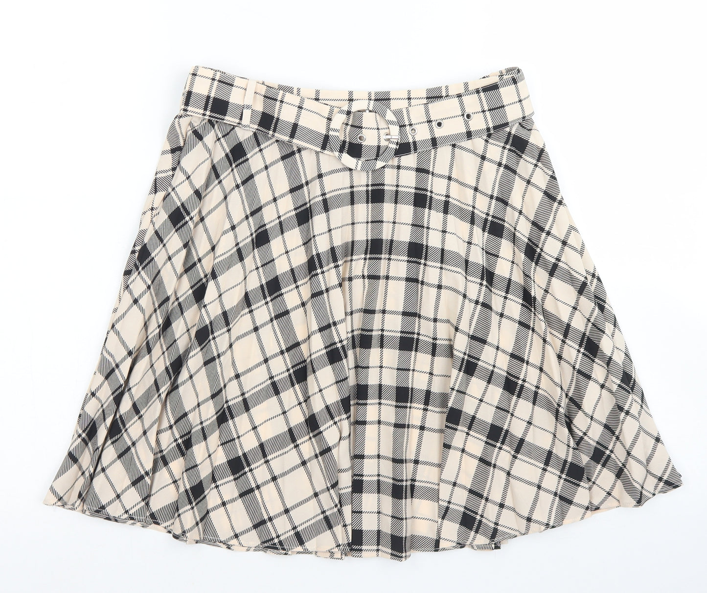 Boohoo Womens Beige Plaid Polyester Pleated Skirt Size 8
