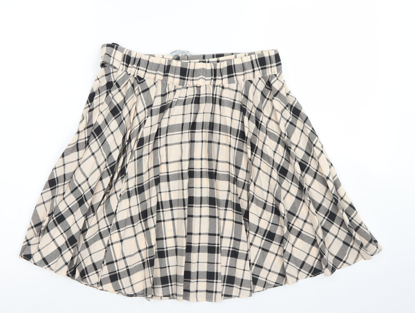 Boohoo Womens Beige Plaid Polyester Pleated Skirt Size 8