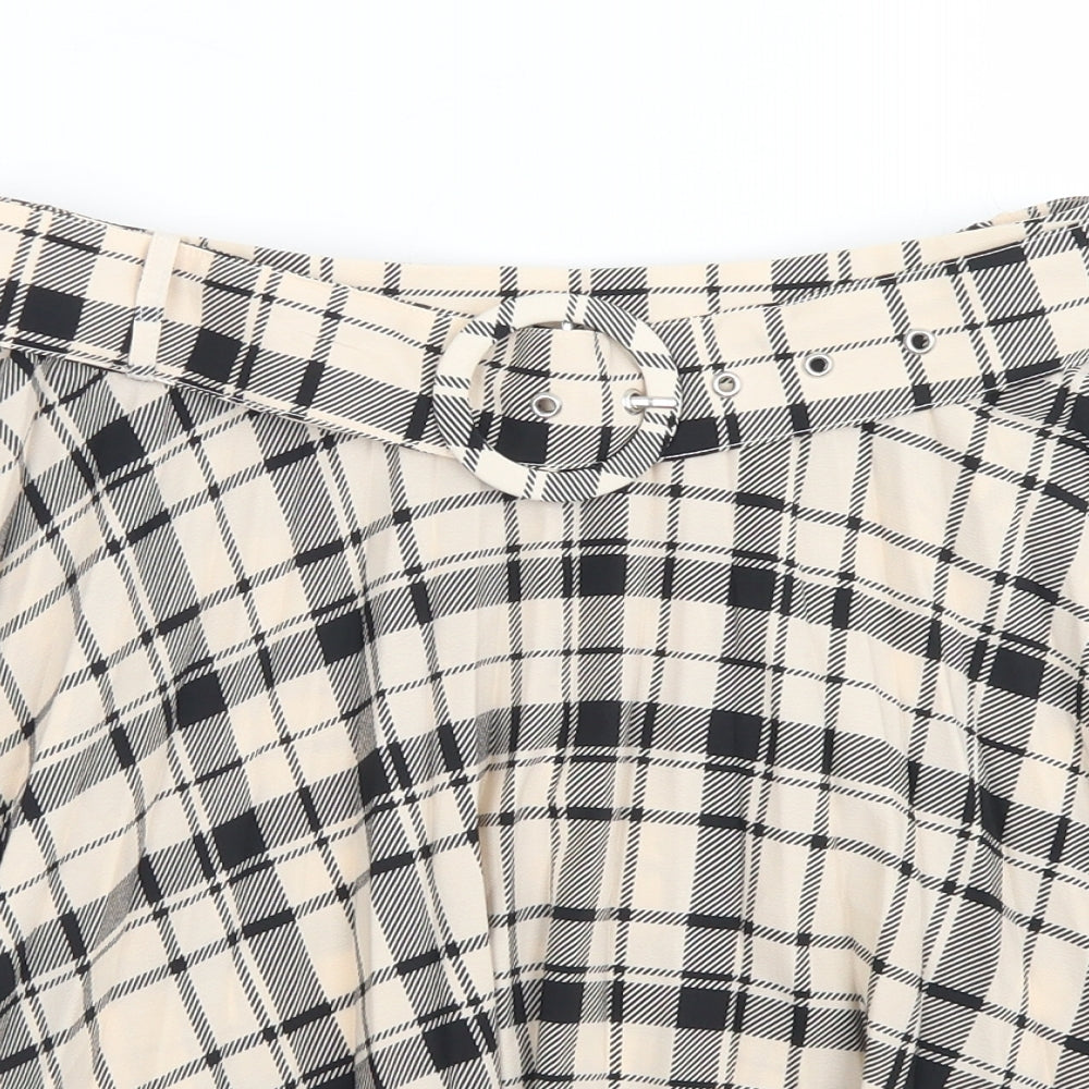 Boohoo Womens Beige Plaid Polyester Pleated Skirt Size 8