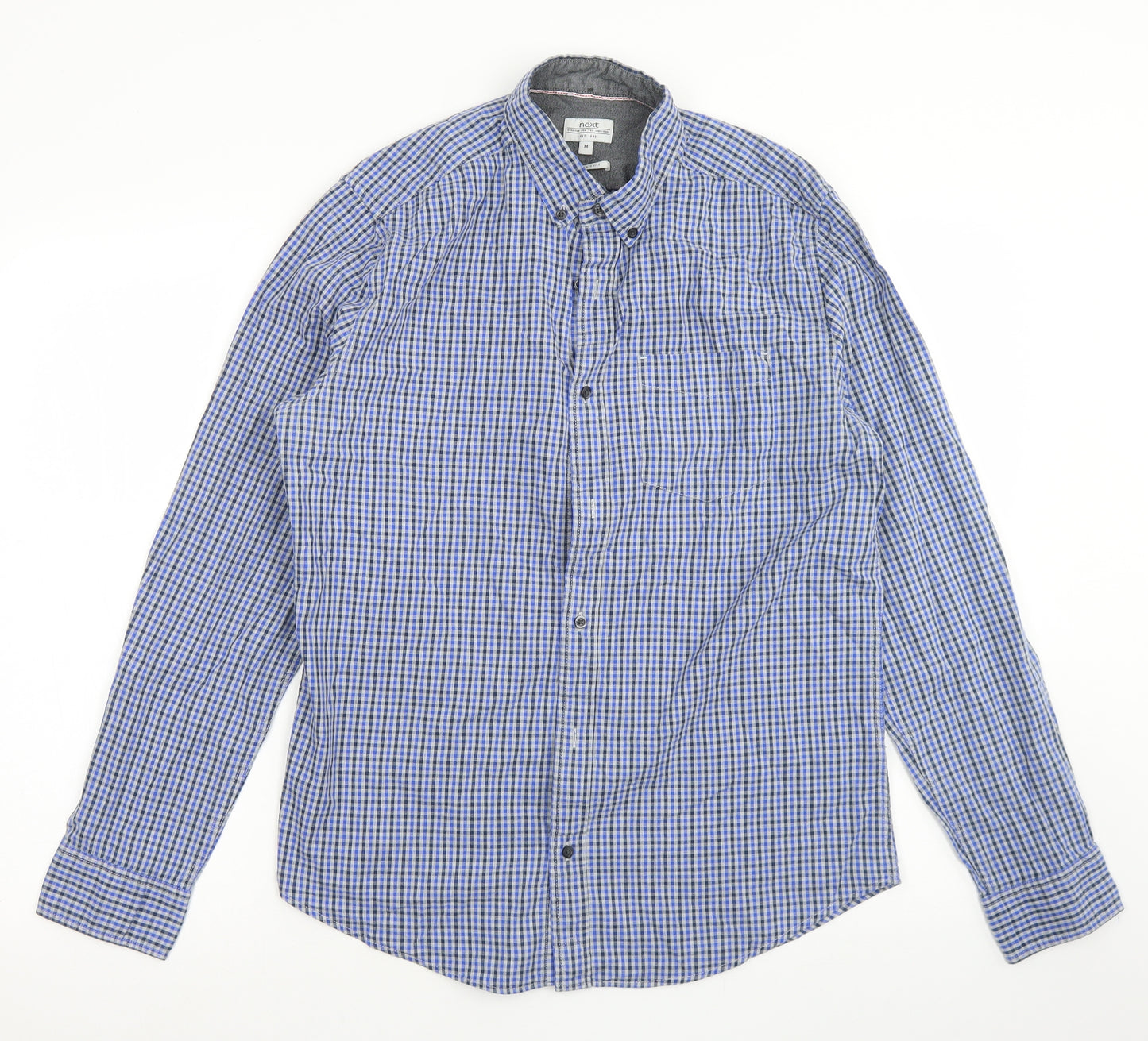 NEXT Mens Blue Check Cotton  Button-Up Size M Collared Button - Chest Pocket