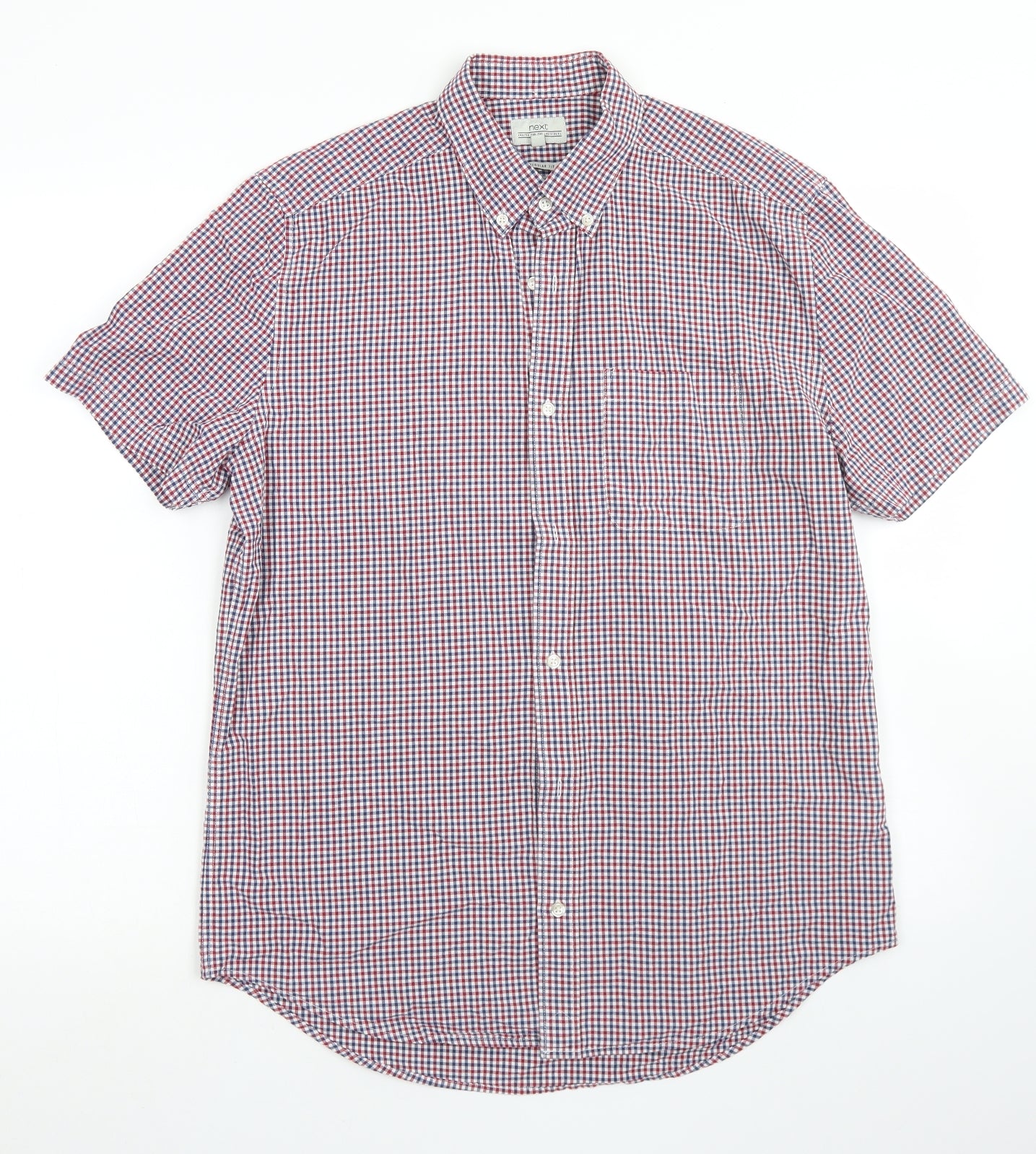 NEXT Mens Red Check Cotton  Button-Up Size M Collared Button