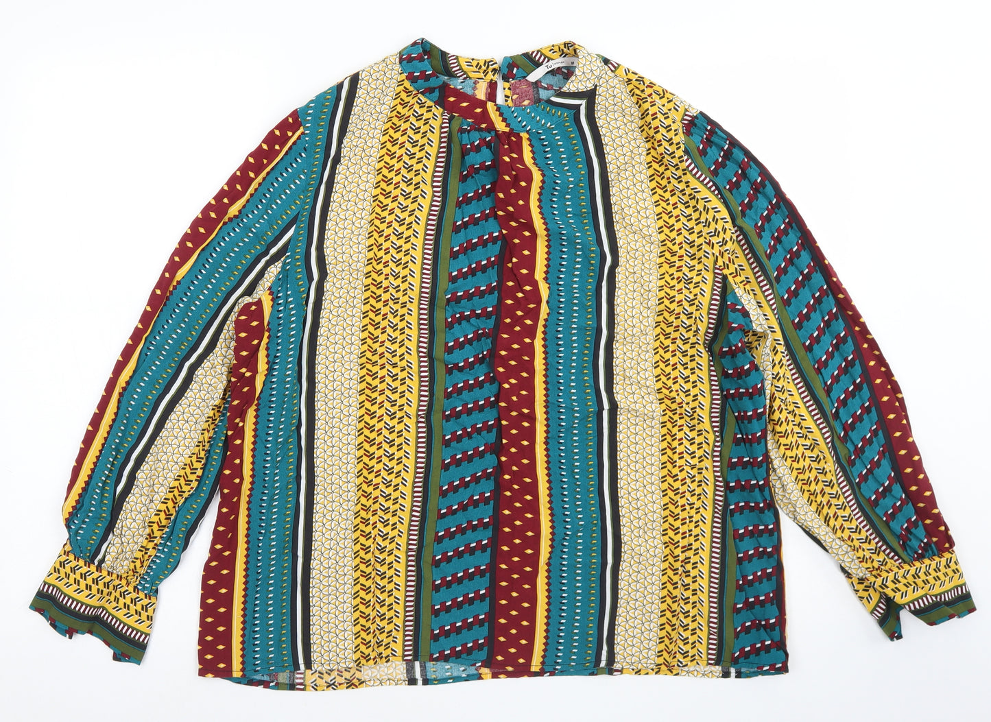 TU Womens Blue Fair Isle Viscose Basic Blouse Size 18 Round Neck