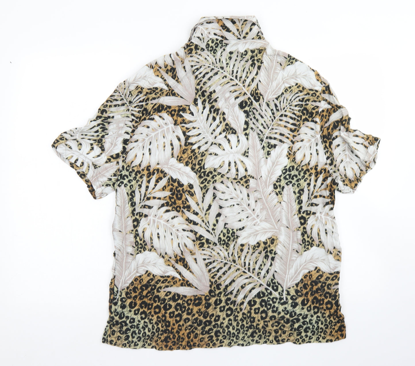 River Island Mens Brown Animal Print Viscose  Button-Up Size M Collared Button