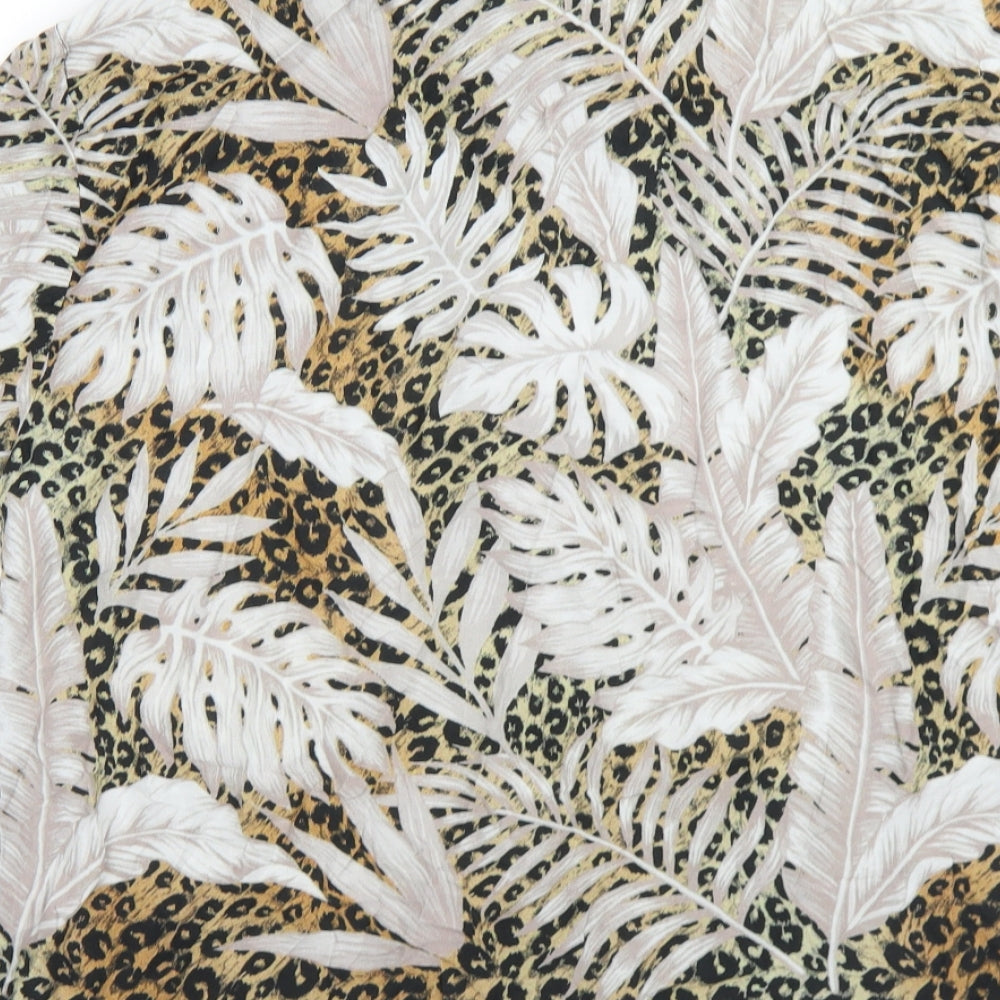 River Island Mens Brown Animal Print Viscose  Button-Up Size M Collared Button