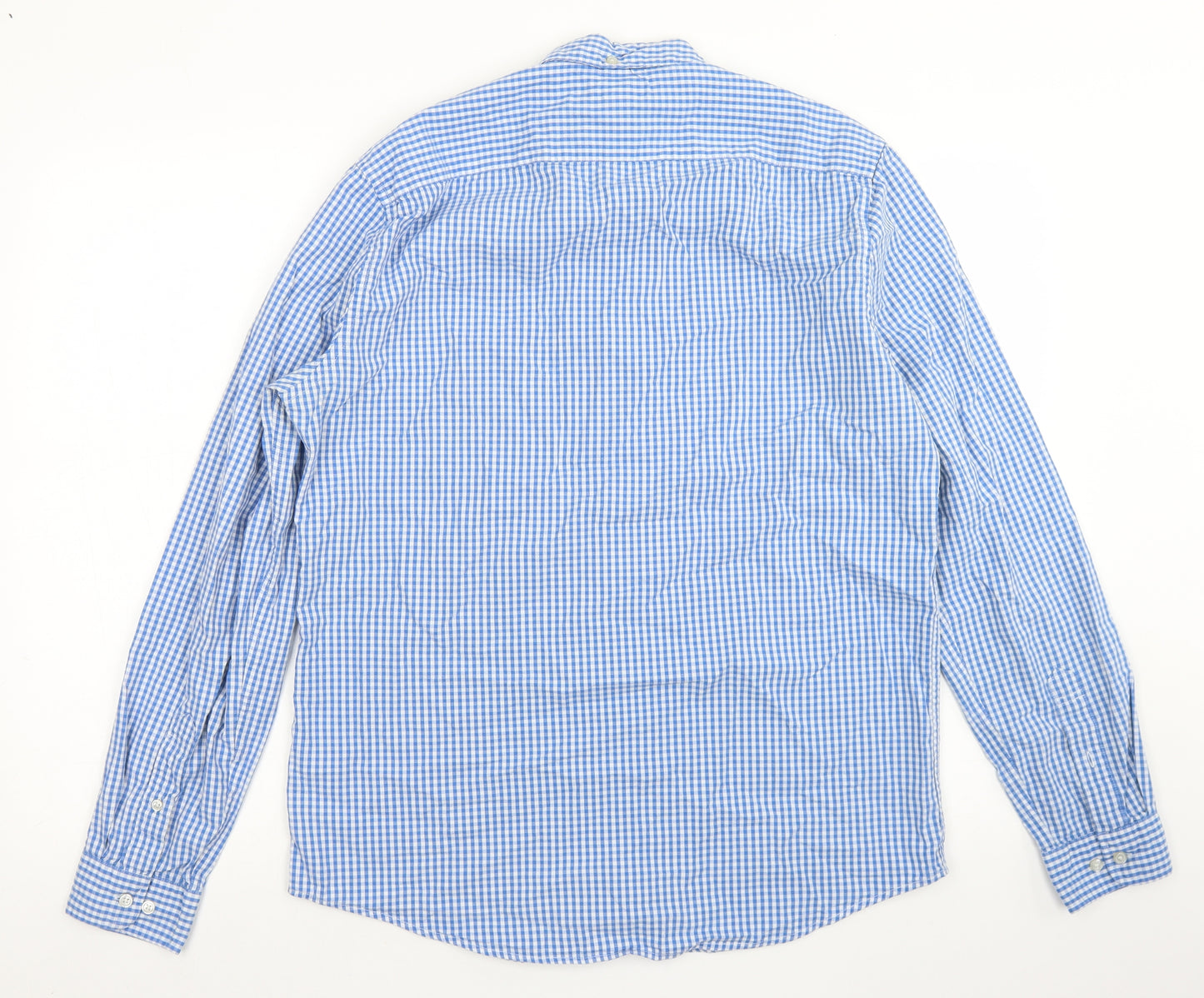 NEXT Mens Blue Check Cotton  Button-Up Size M Collared Button