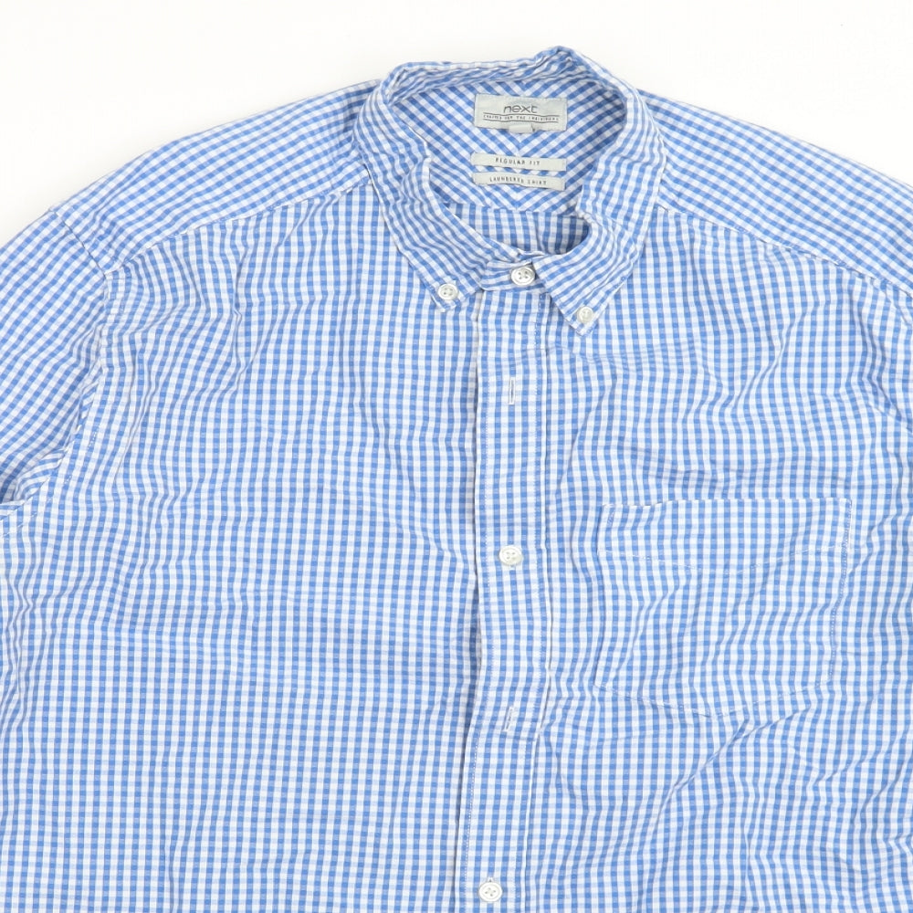 NEXT Mens Blue Check Cotton  Button-Up Size M Collared Button