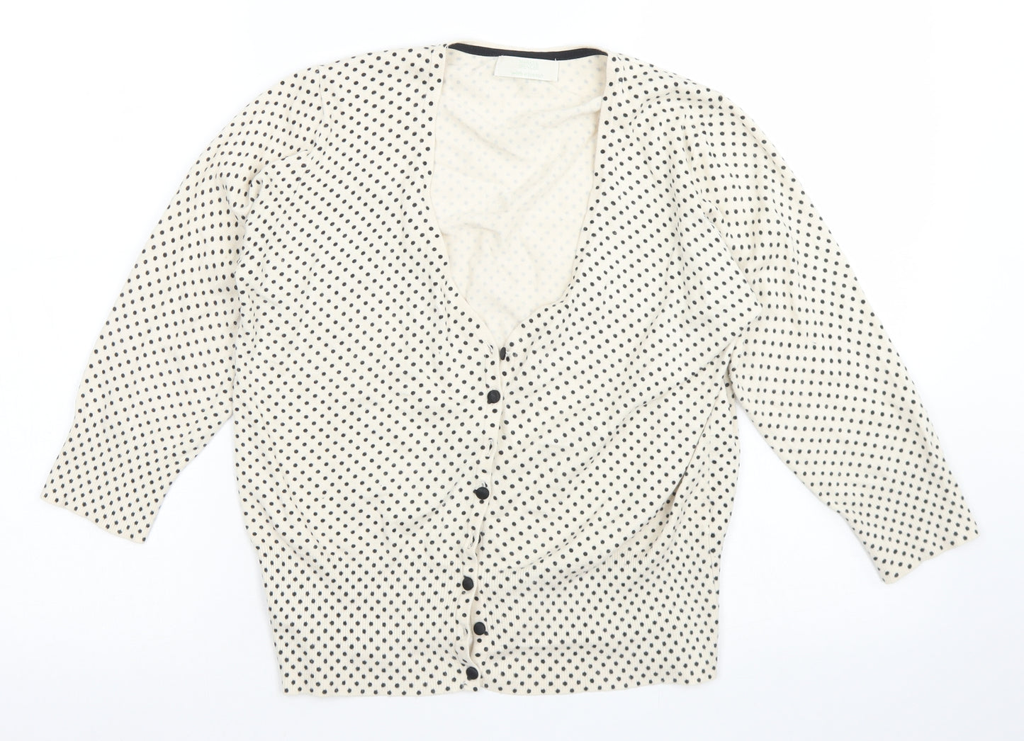 Marks & Spencer Womens Beige Scoop Neck Polka Dot Viscose Cardigan Jumper Size 14