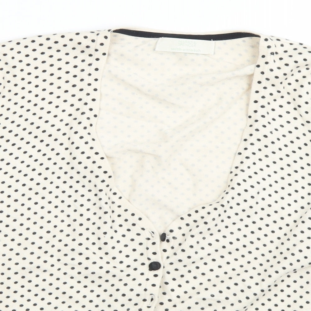 Marks & Spencer Womens Beige Scoop Neck Polka Dot Viscose Cardigan Jumper Size 14