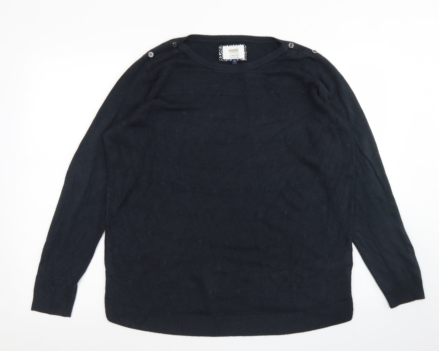 Maine Womens Black Boat Neck  Acrylic Pullover Jumper Size 22