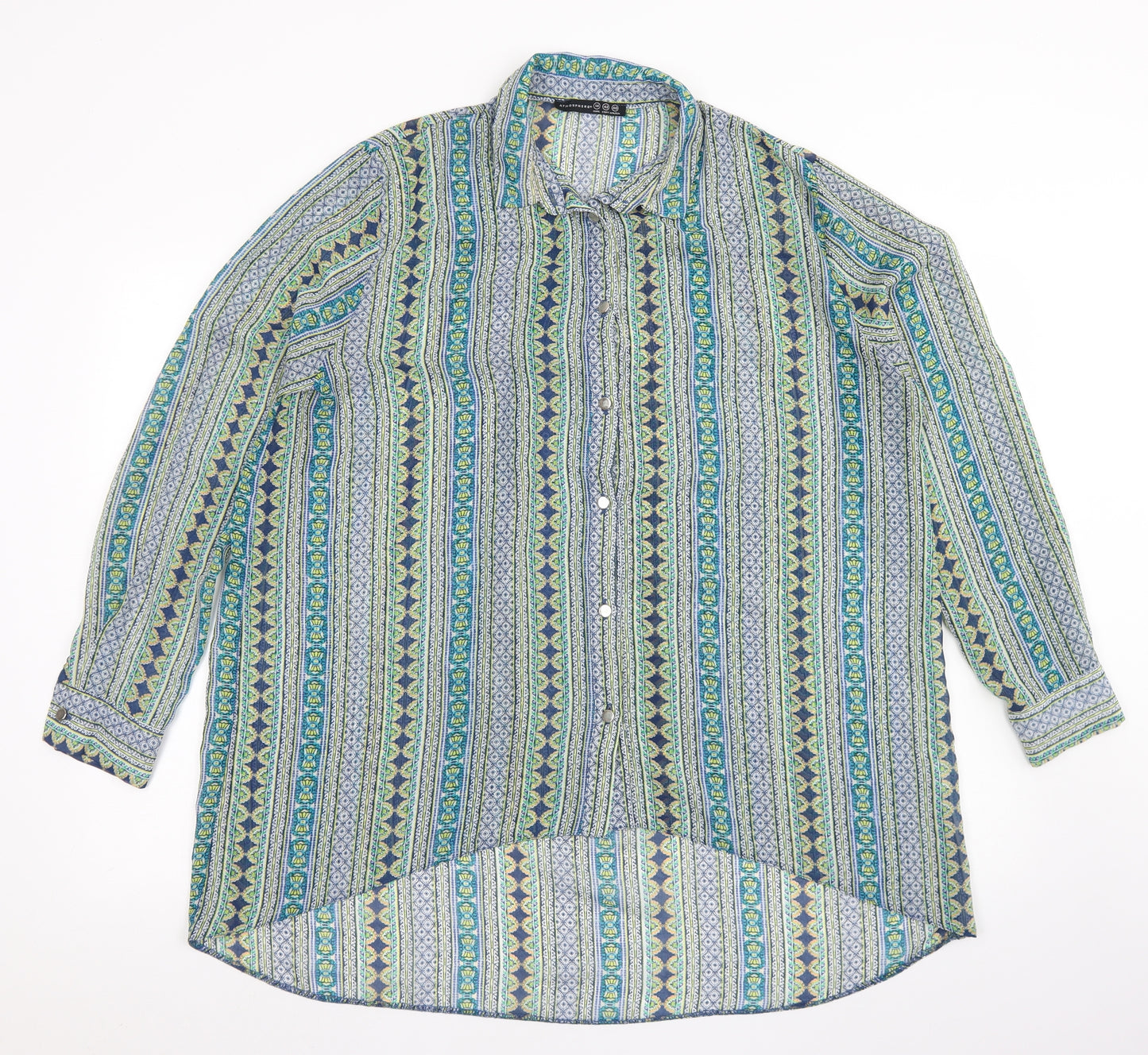 Atmosphere Womens Blue Fair Isle Polyester Basic Blouse Size 14 Collared