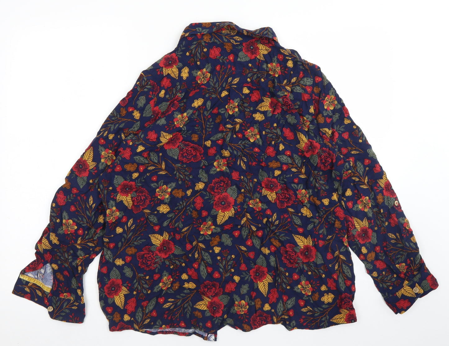 Country Rose Womens Blue Floral Viscose Basic Button-Up Size 22 Collared