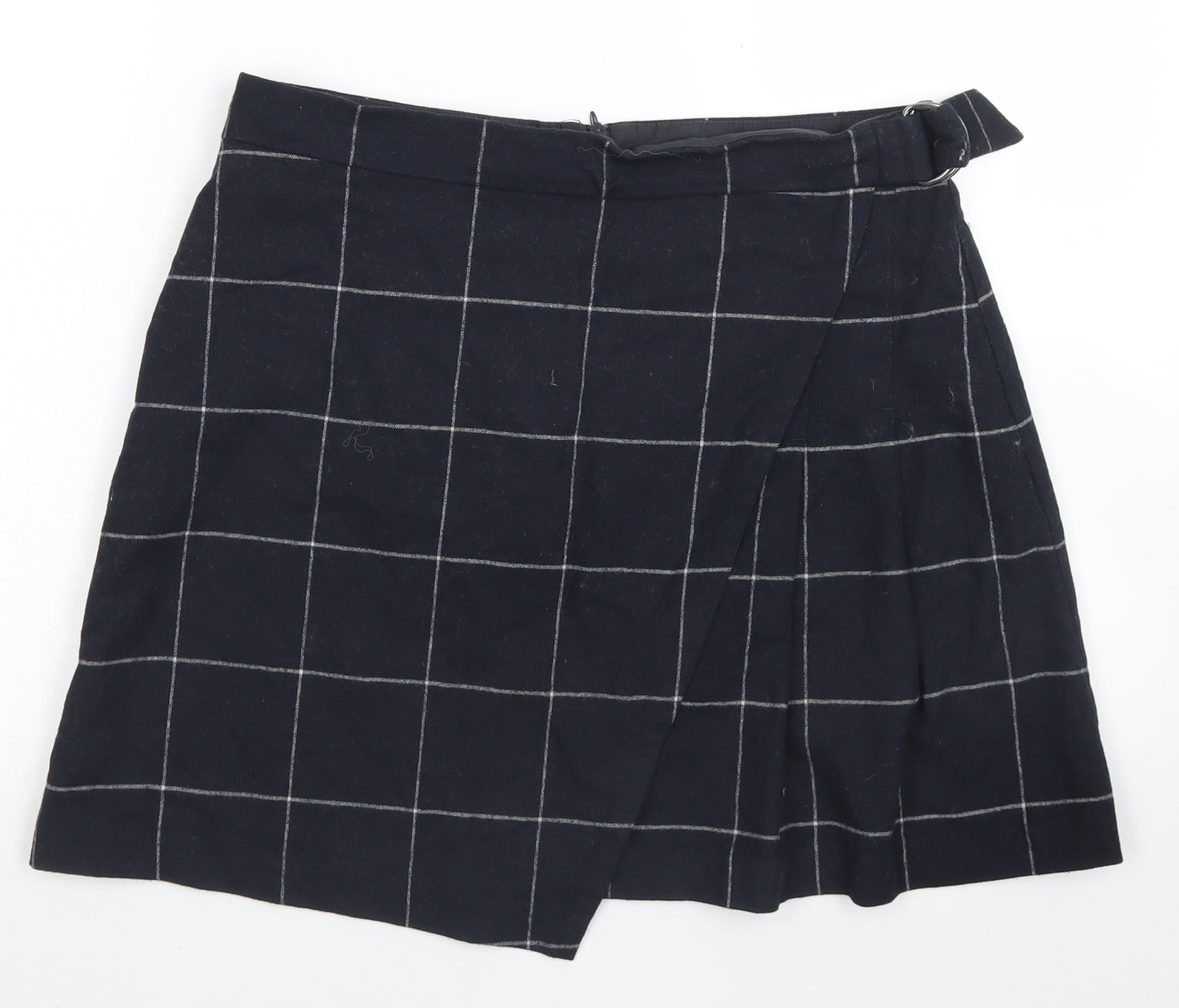 M&S Collection Womens Blue Check Wool A-Line Skirt Size 14   Zip