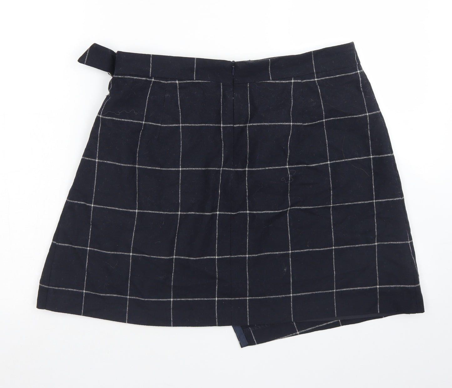 M&S Collection Womens Blue Check Wool A-Line Skirt Size 14   Zip