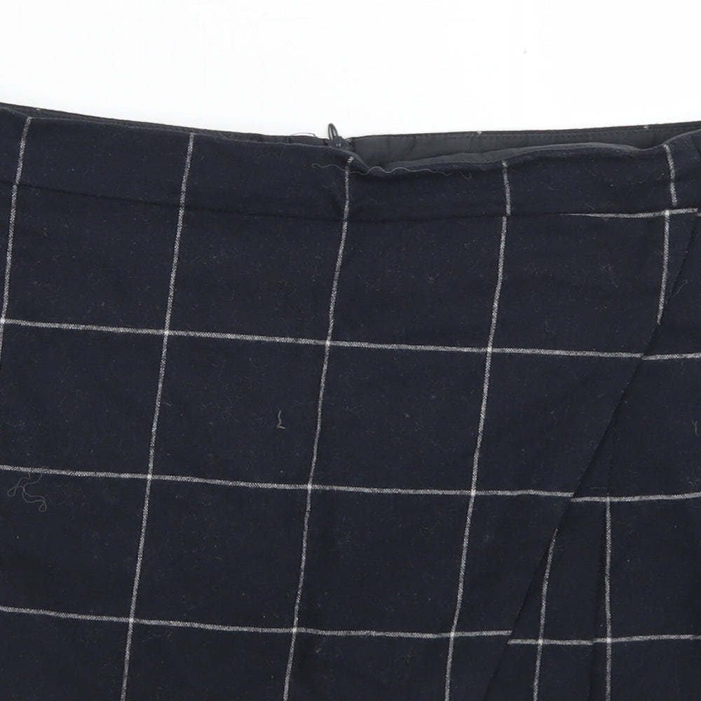 M&S Collection Womens Blue Check Wool A-Line Skirt Size 14   Zip