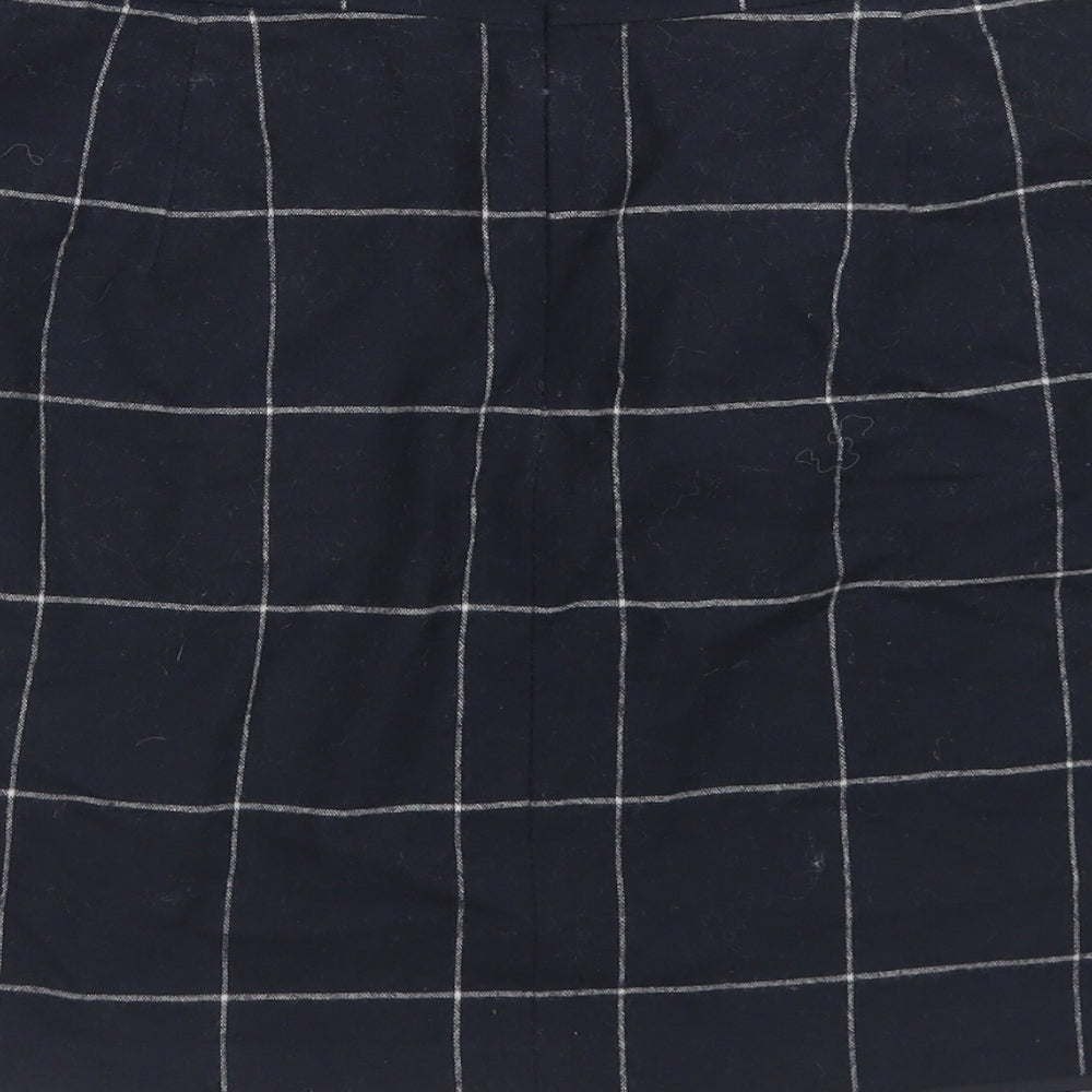 M&S Collection Womens Blue Check Wool A-Line Skirt Size 14   Zip