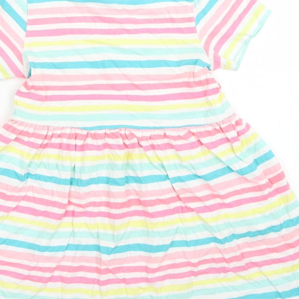 M&S Girls Pink Striped Cotton Skater Dress  Size 4-5 Years  Crew Neck