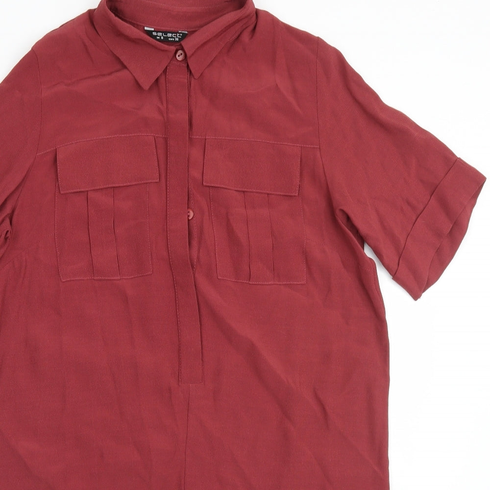 Select Womens Red  Viscose Tunic Blouse Size 8 Collared