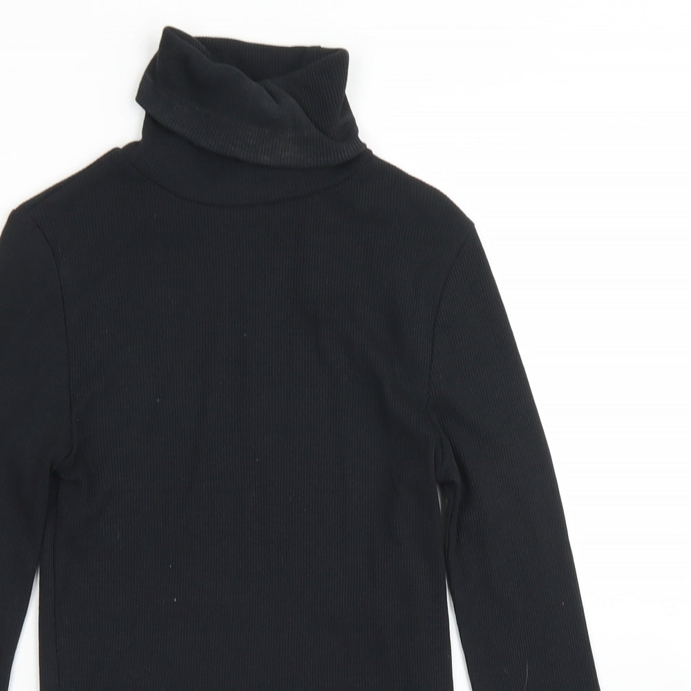 New Look Womens Black  Cotton Basic T-Shirt Size 8 Roll Neck