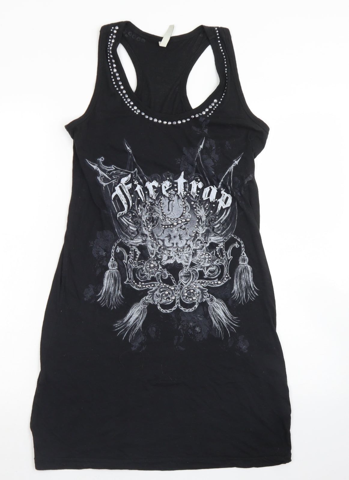 Firetrap Womens Black  Cotton Basic Tank Size S Round Neck
