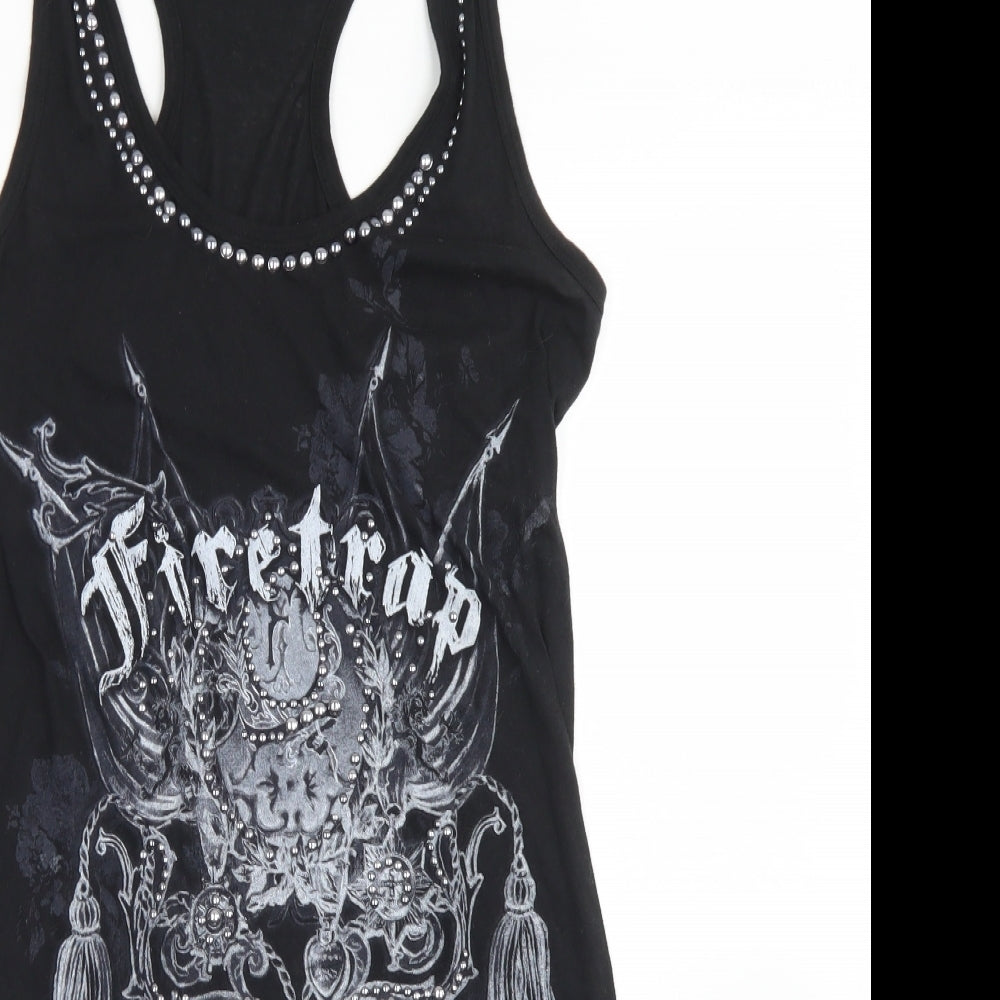 Firetrap Womens Black  Cotton Basic Tank Size S Round Neck