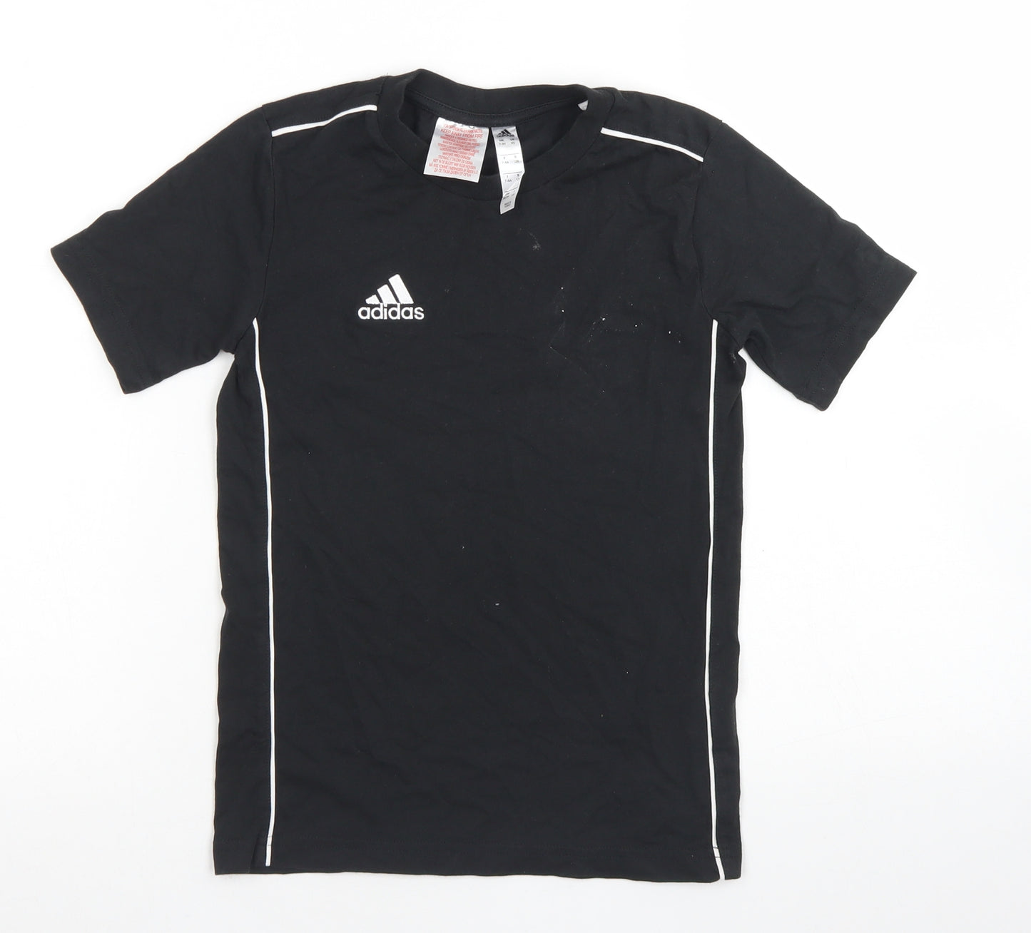 adidas Boys Black  Cotton Basic T-Shirt Size 7-8 Years Crew Neck