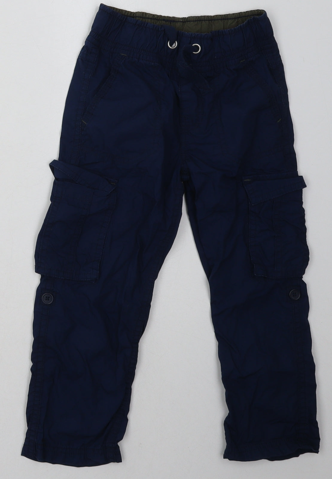 M&Co Boys Blue  Cotton Cargo Trousers Size 3-4 Years  Regular Tie