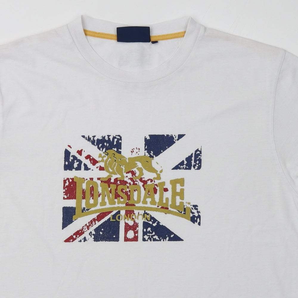 Lonsdale Mens White  Cotton  T-Shirt Size M Crew Neck