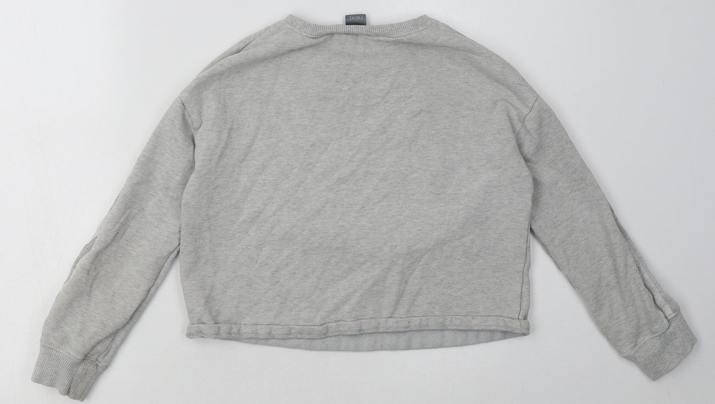NEXT Girls Grey Geometric Cotton Cropped Casual Size 9 Years Crew Neck Pullover - always will be happy