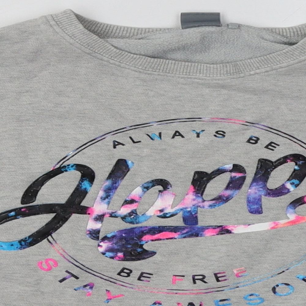 NEXT Girls Grey Geometric Cotton Cropped Casual Size 9 Years Crew Neck Pullover - always will be happy