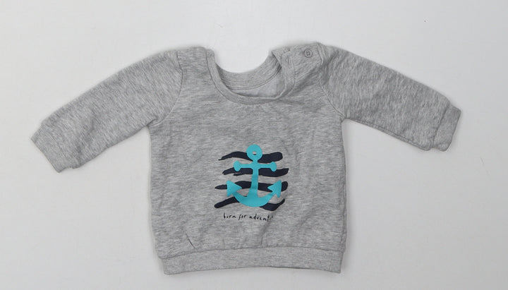 Matalan Boys Grey Cotton Basic Casual Size 3-6 Months Crew Neck Buckle - born for adventure