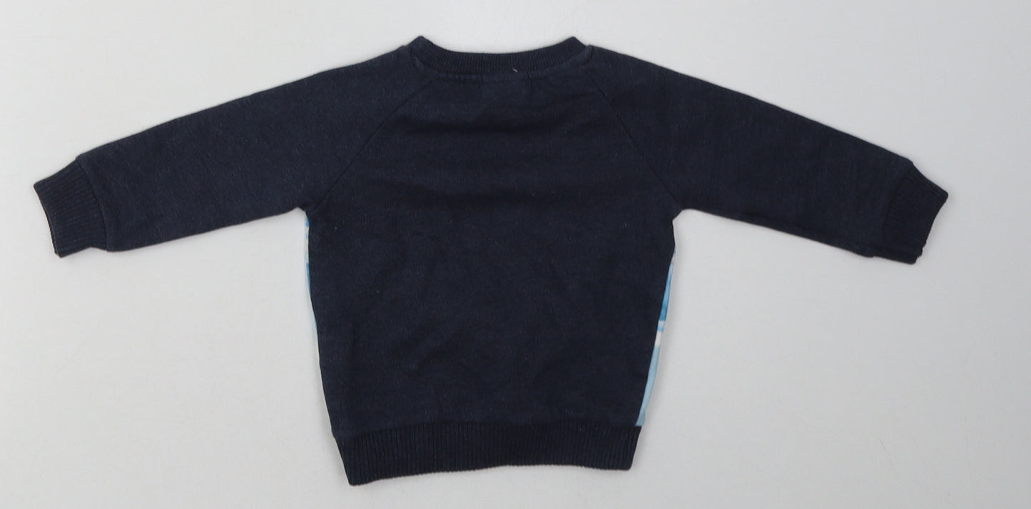 Disney Boys Blue Geometric Polyester Basic Casual Size 6-9 Months Crew Neck Pullover - olaf- frozen