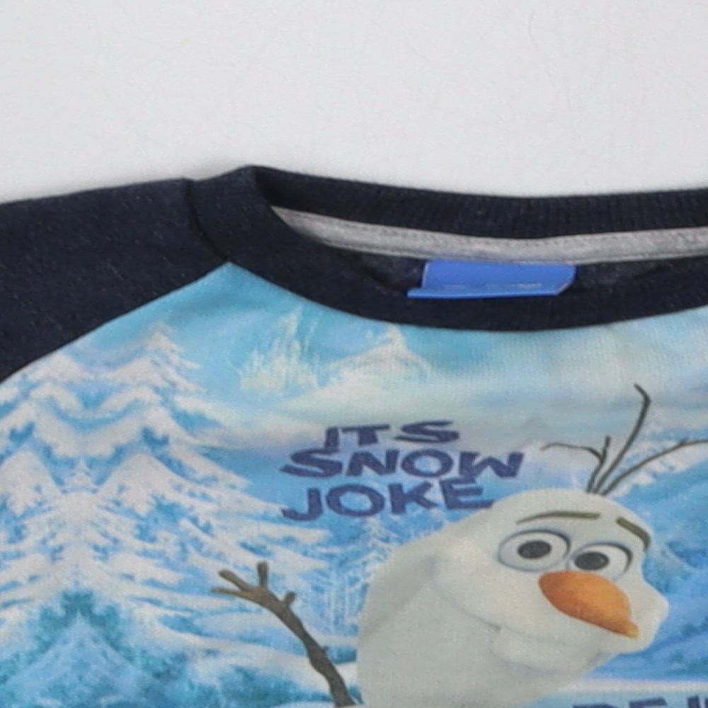 Disney Boys Blue Geometric Polyester Basic Casual Size 6-9 Months Crew Neck Pullover - olaf- frozen