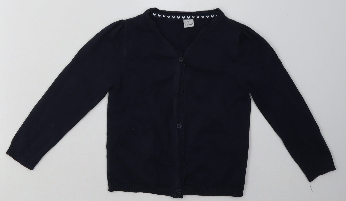 sainsburys Girls Blue V-Neck  Cotton Cardigan Jumper Size 5 Years  Button - School Wear