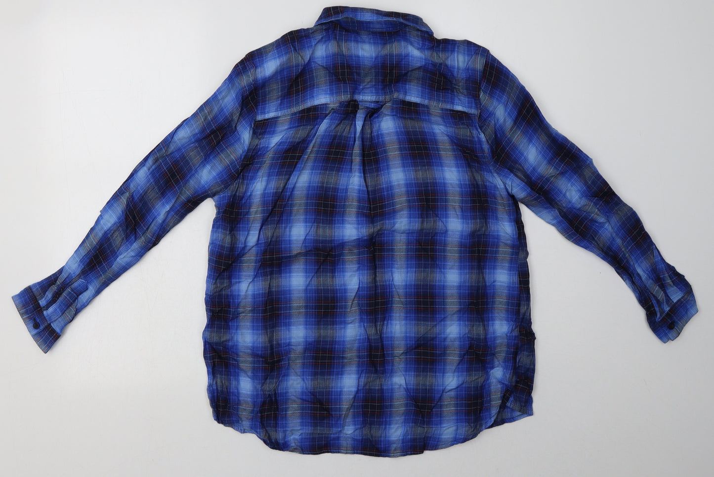 sainsburys Womens Blue Check Viscose Basic Button-Up Size 12 Collared